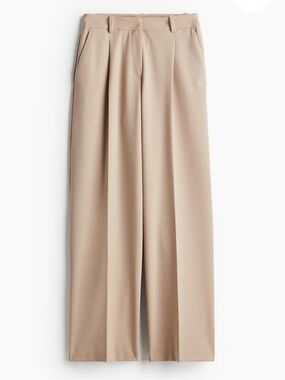 H&M Women’s Beige High Waist High-Rise Pleated Wide Leg Trousers – Size US 6